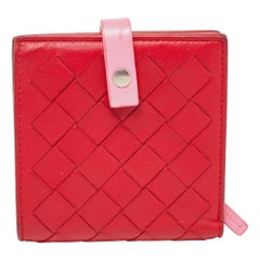 Bottega Veneta Red/Pink Intrecciato Leather French Compact Wallet