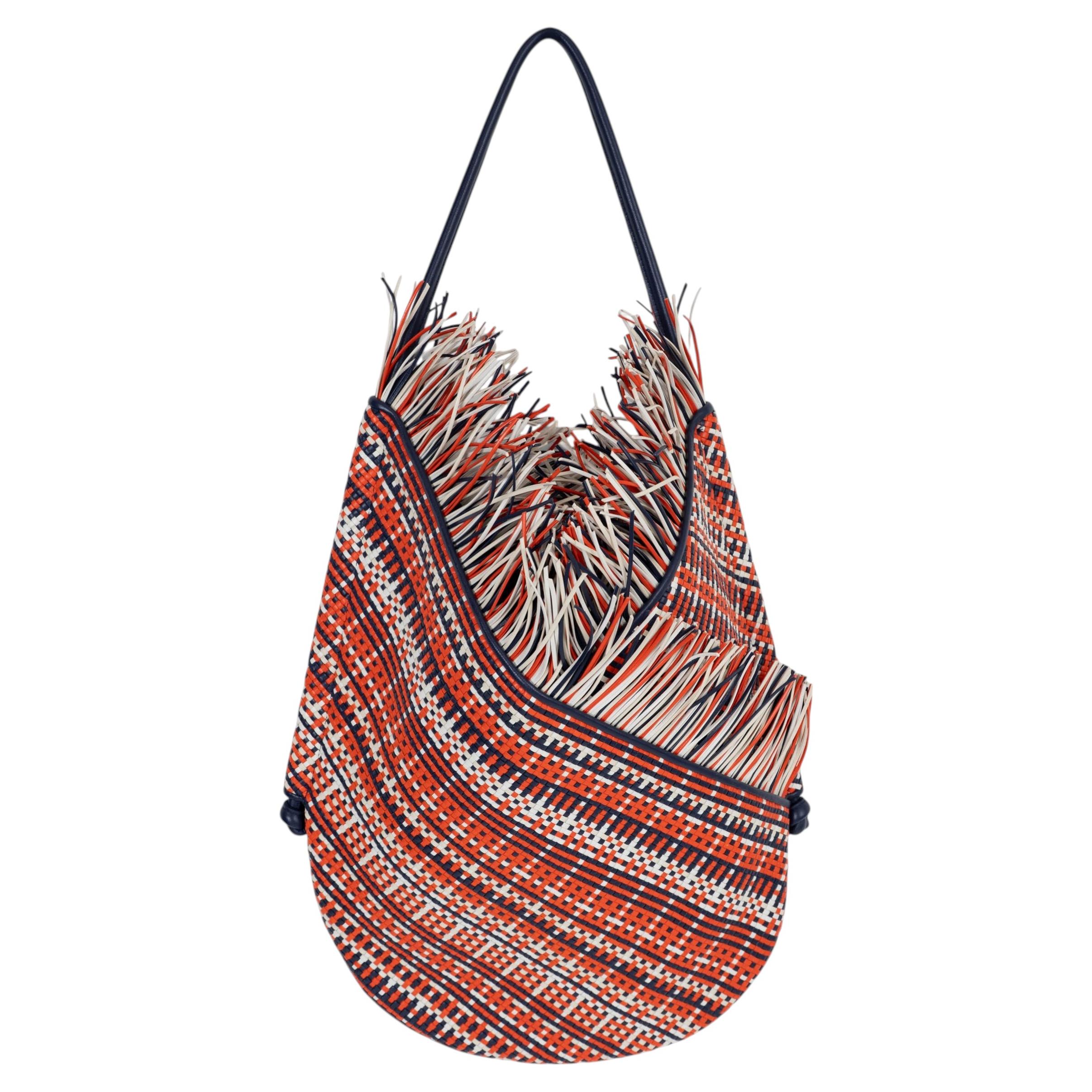 BOTTEGA VENETA red white blue woven leather 2024 SOLSTICE Hobo Bag For Sale