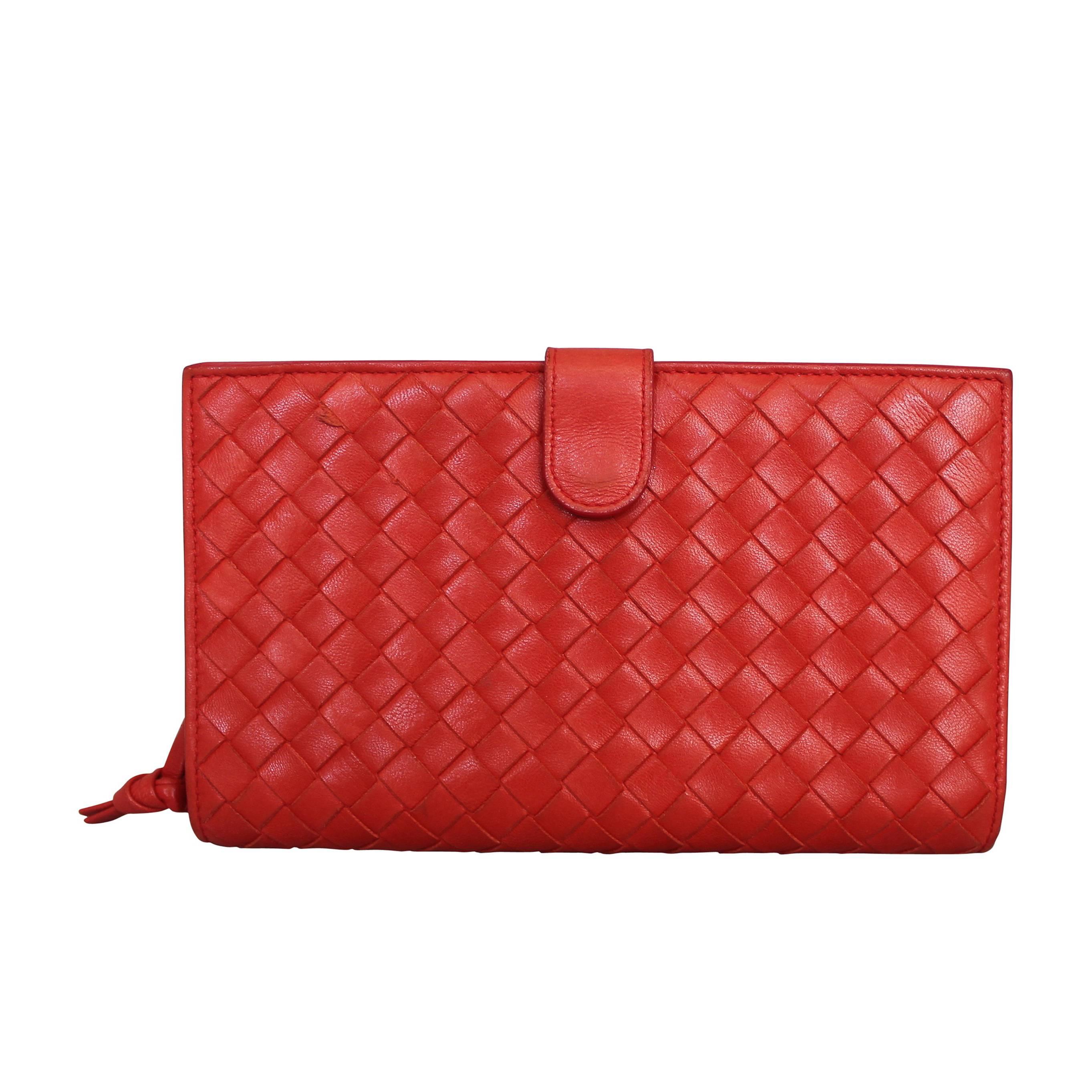 Bottega Veneta Red Woven Leather Wallet