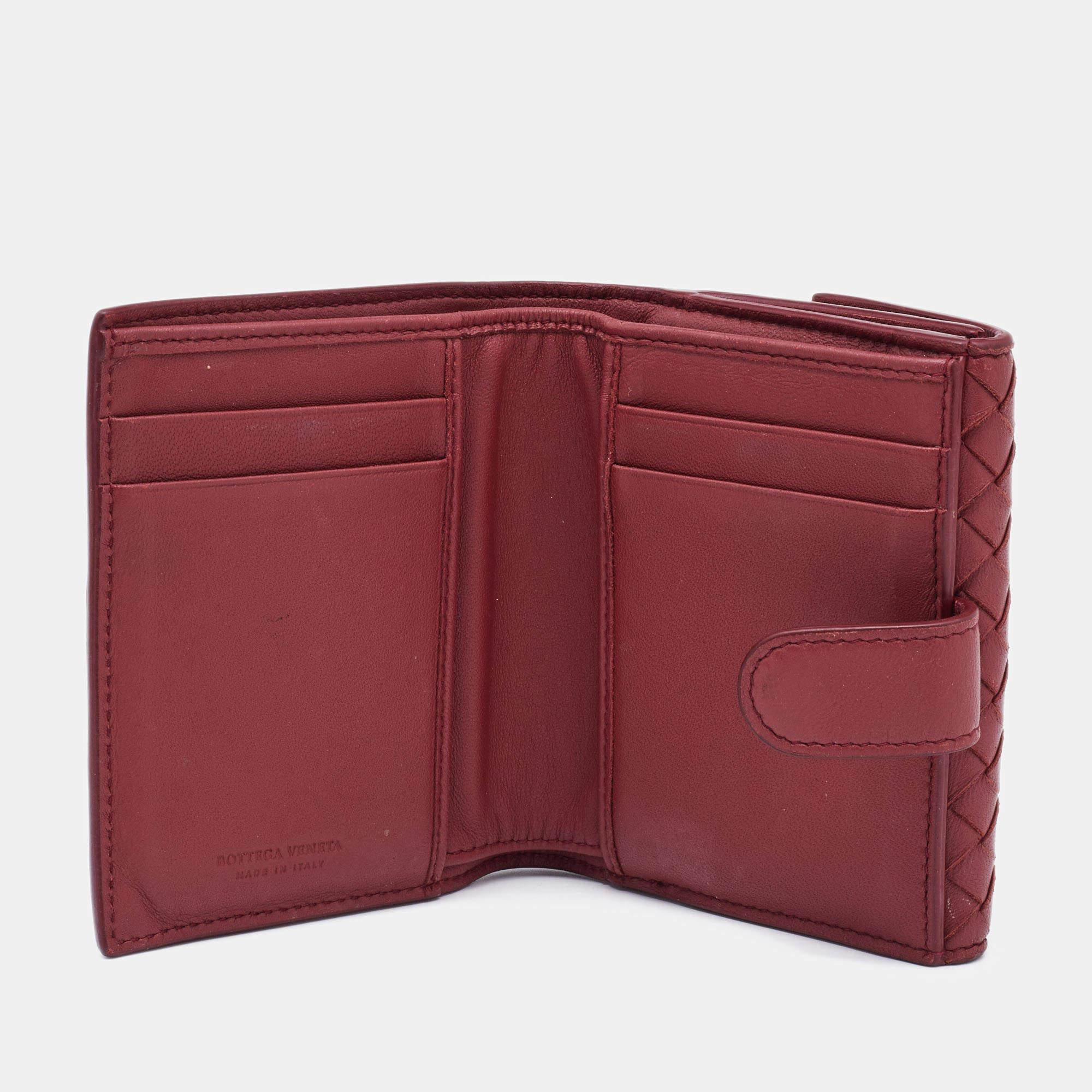 Bottega Veneta Reddish Brown Intrecciato Leather French Compact Wallet at 1stDibs