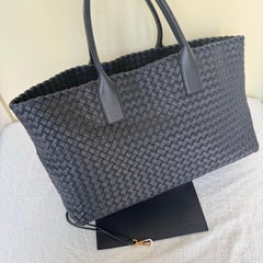 Bottega Veneta Reissued Cabat Intreccio Leather Tote Bag Navy 40cm