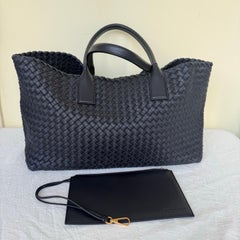 Bottega Veneta Reissued Cabat Intreccio Leather Tote Bag Navy 40cm