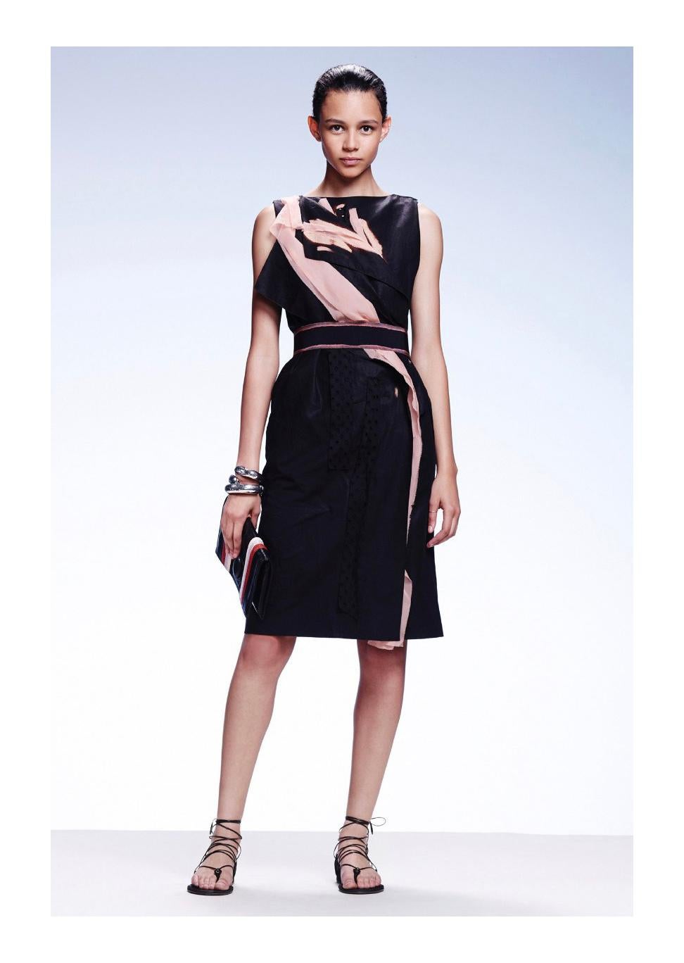 BOTTEGA VENETA Resort 2015 Black Pink Silk Layered Detail Sleeveless Shift Dress 1