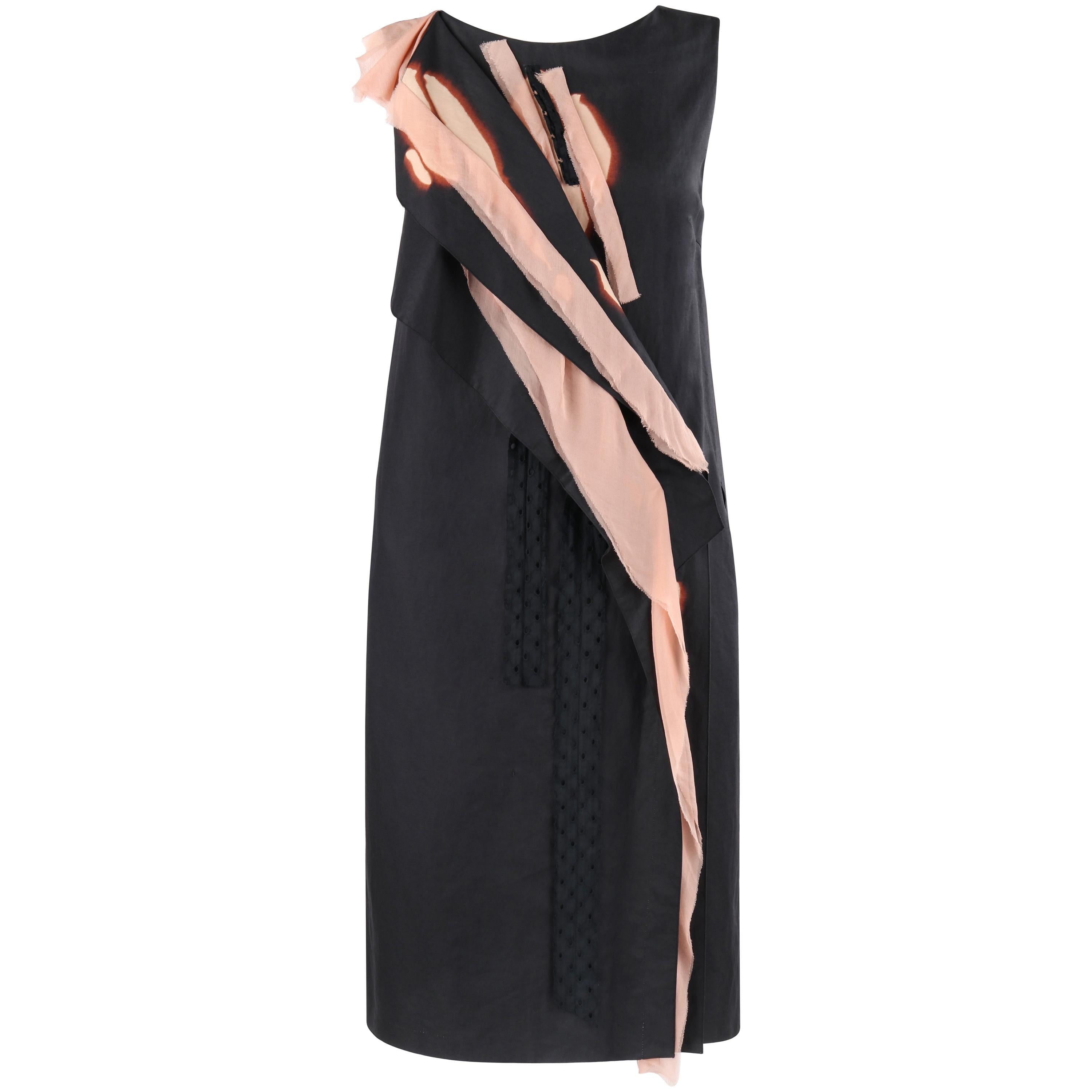 BOTTEGA VENETA Resort 2015 Black Pink Silk Layered Detail Sleeveless Shift Dress