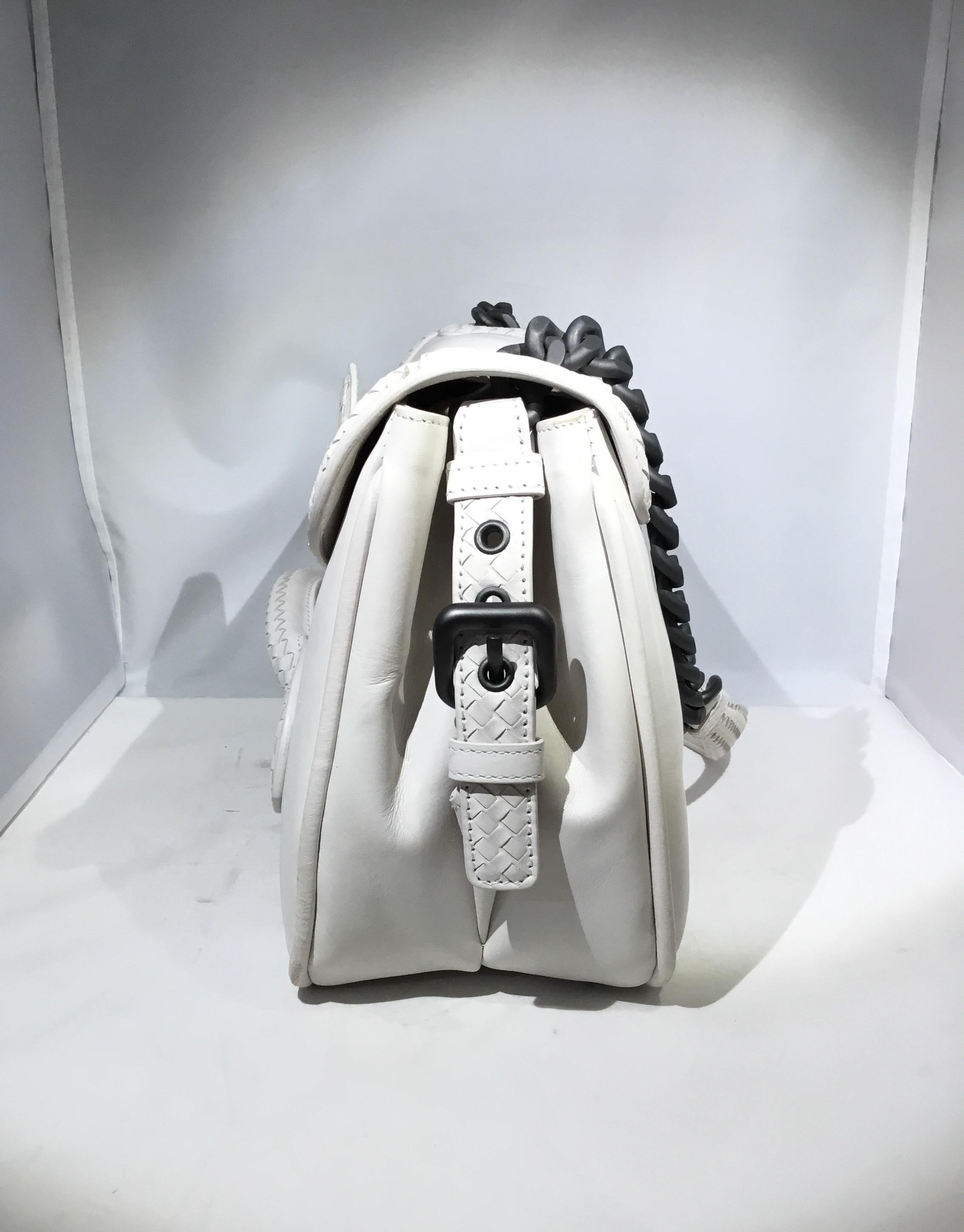 Gray Bottega Veneta Rialto Off-White Leather Shoulder Bag