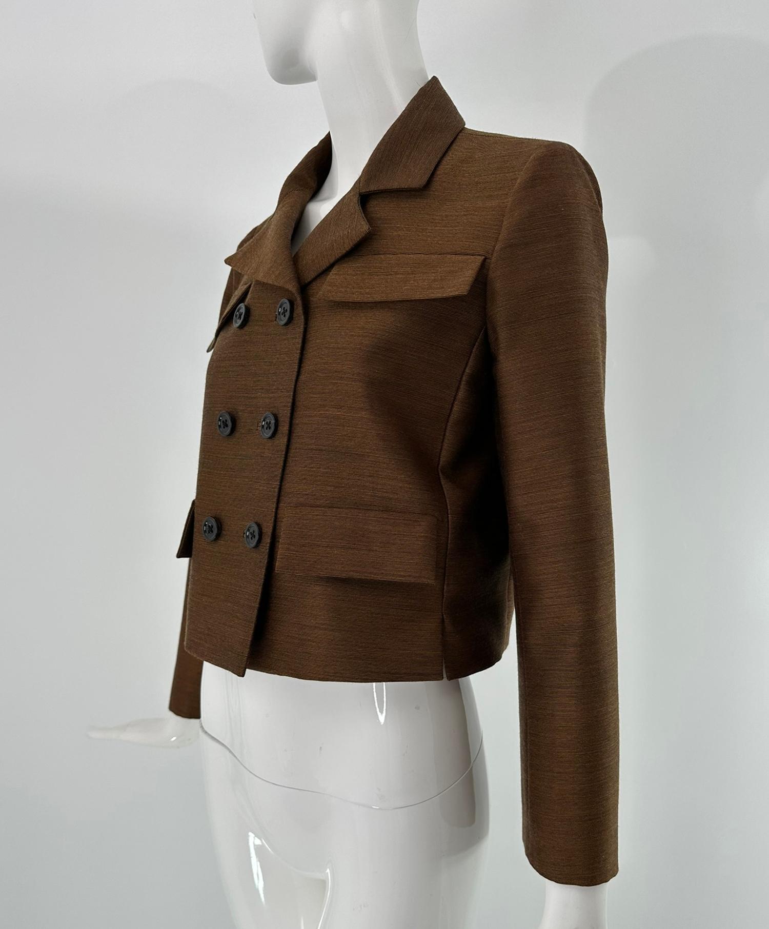 Bottega Veneta Chaqueta cruzada de doble botonadura en mezcla de lana y seda 38 NWT Marrón en venta