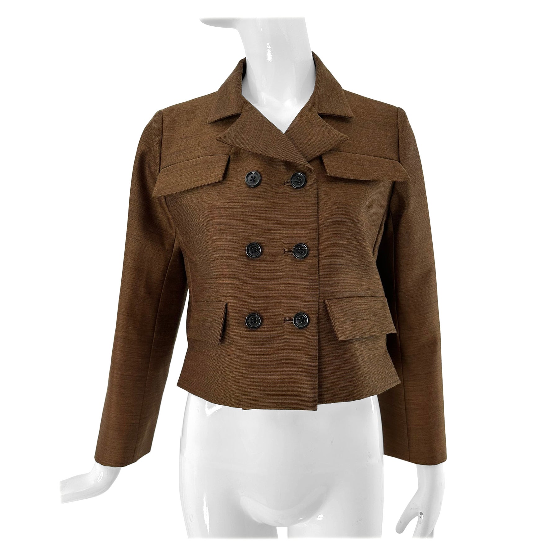 Bottega Veneta Ribbed Wool & Silk Blend Double Breasted Cropped Jacket 38 NWT