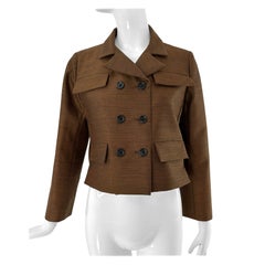 Bottega Veneta Ribbed Wool 
Silk Blend Double Breasted Cropped Jacket 38 NWT