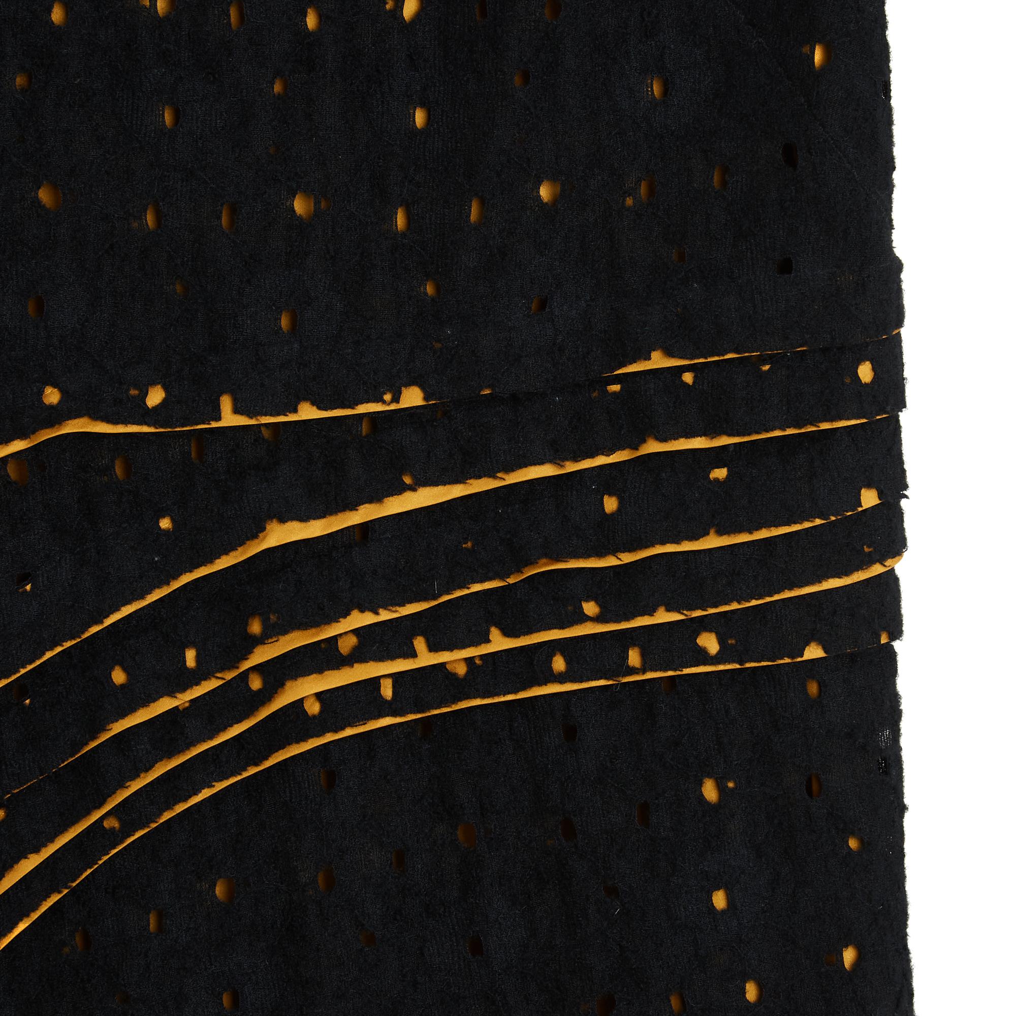 Bottega Veneta Robe Laine Soie IT38 FR34 Safran Seide Schwarz Wolle Kleid UK6 US4 Damen im Angebot