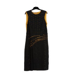 Bottega Veneta Robe Laine Soie IT38 FR34 Safron Silk Black Wool Dress UK6 US4