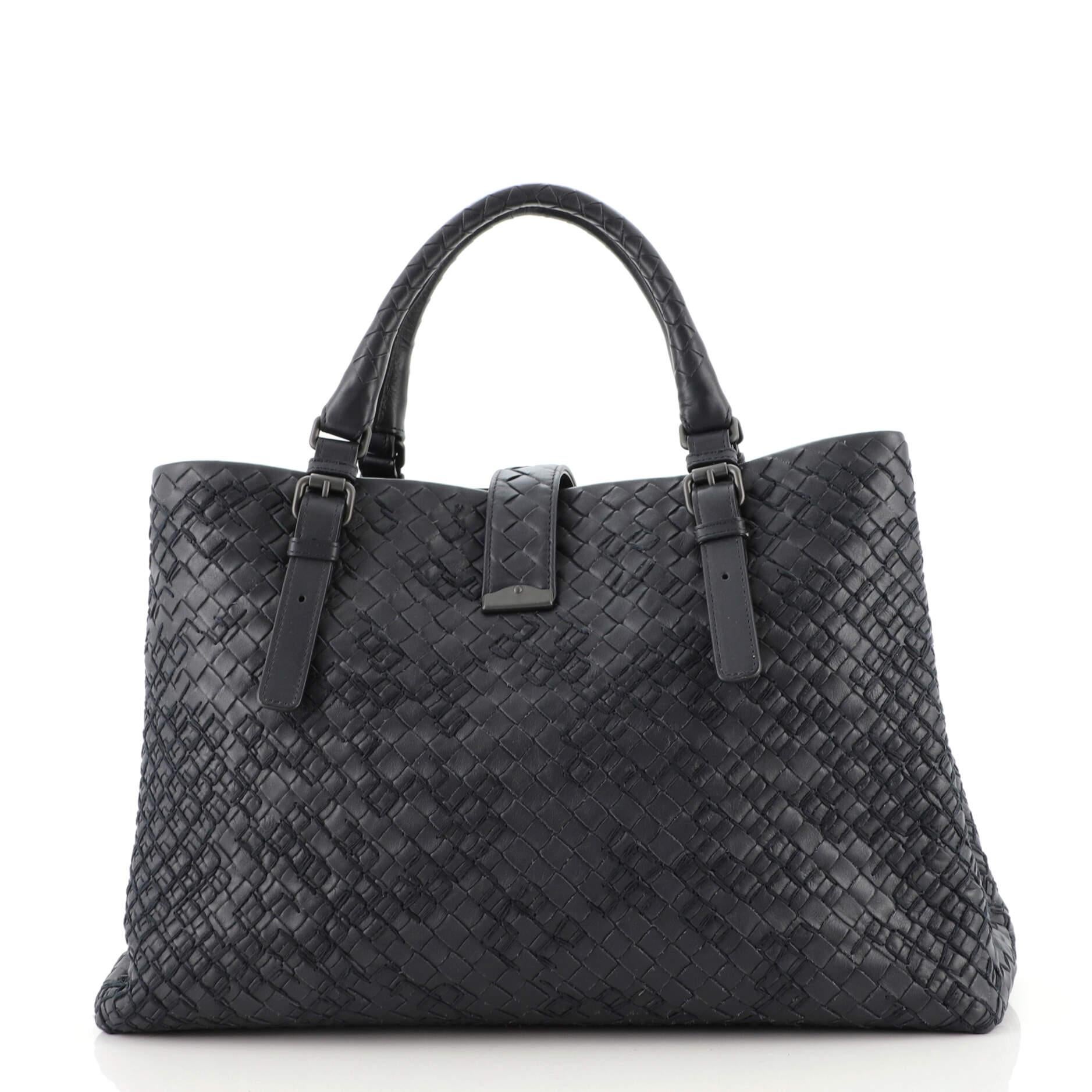 Bottega Veneta Roma Tasche bestickt Intrecciato Nappa Medium (Schwarz)