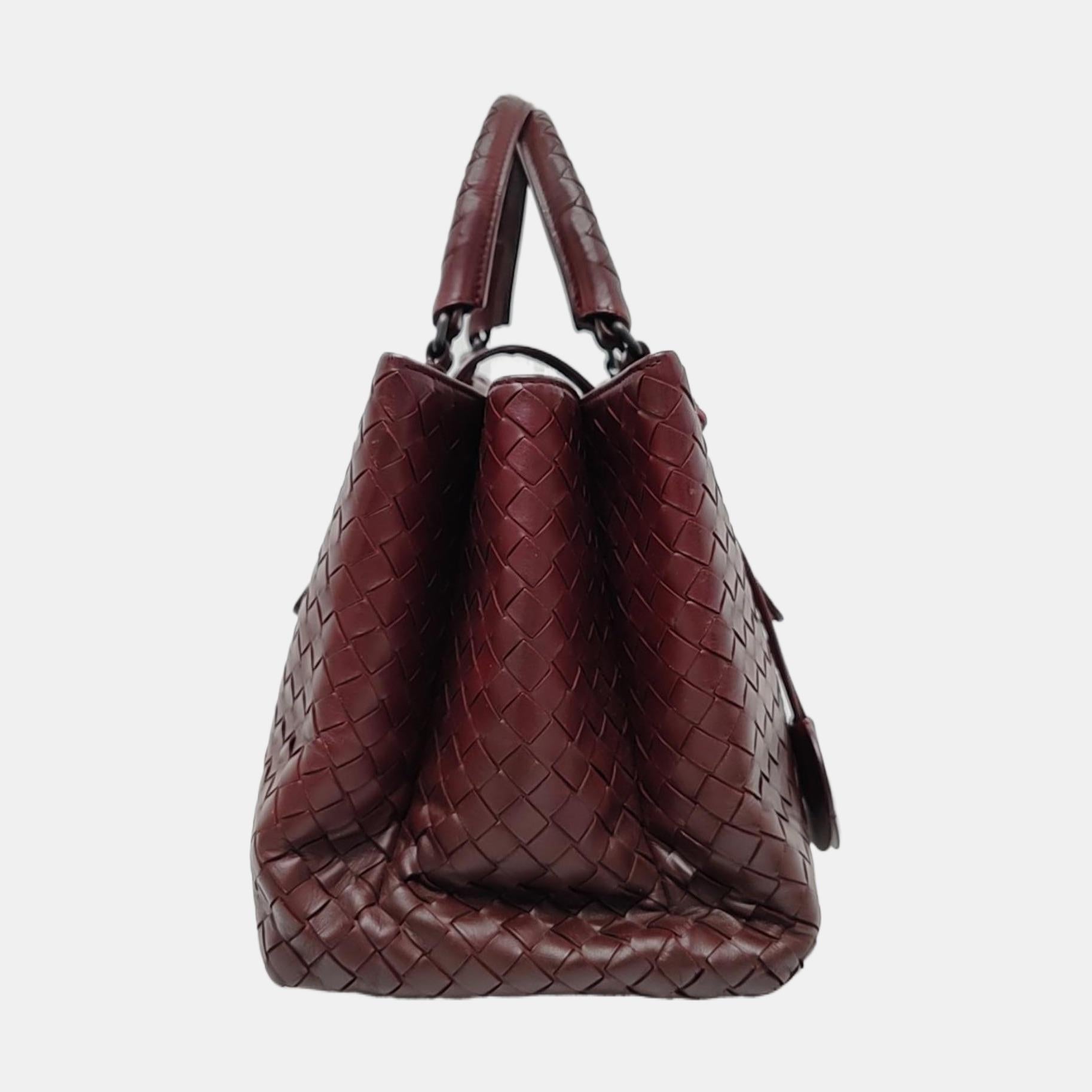 Bottega Veneta Roma Sac à main Intrecciato Nappa Leather Burgundy Medium 30cm Bon état - En vente à AUBERVILLIERS, FR