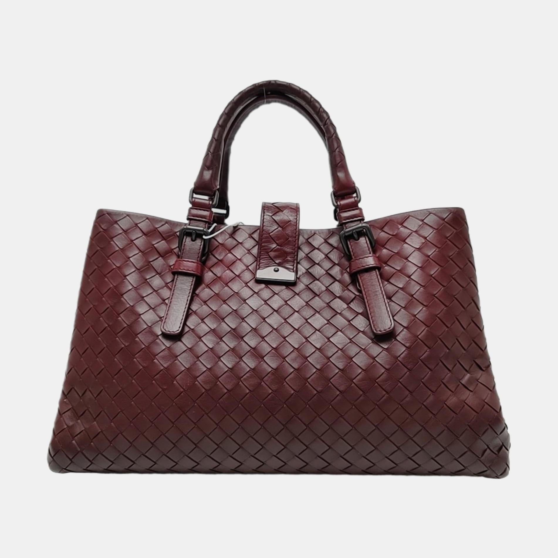 Bottega Veneta Roma Sac à main Intrecciato Nappa Leather Burgundy Medium 30cm Pour femmes en vente
