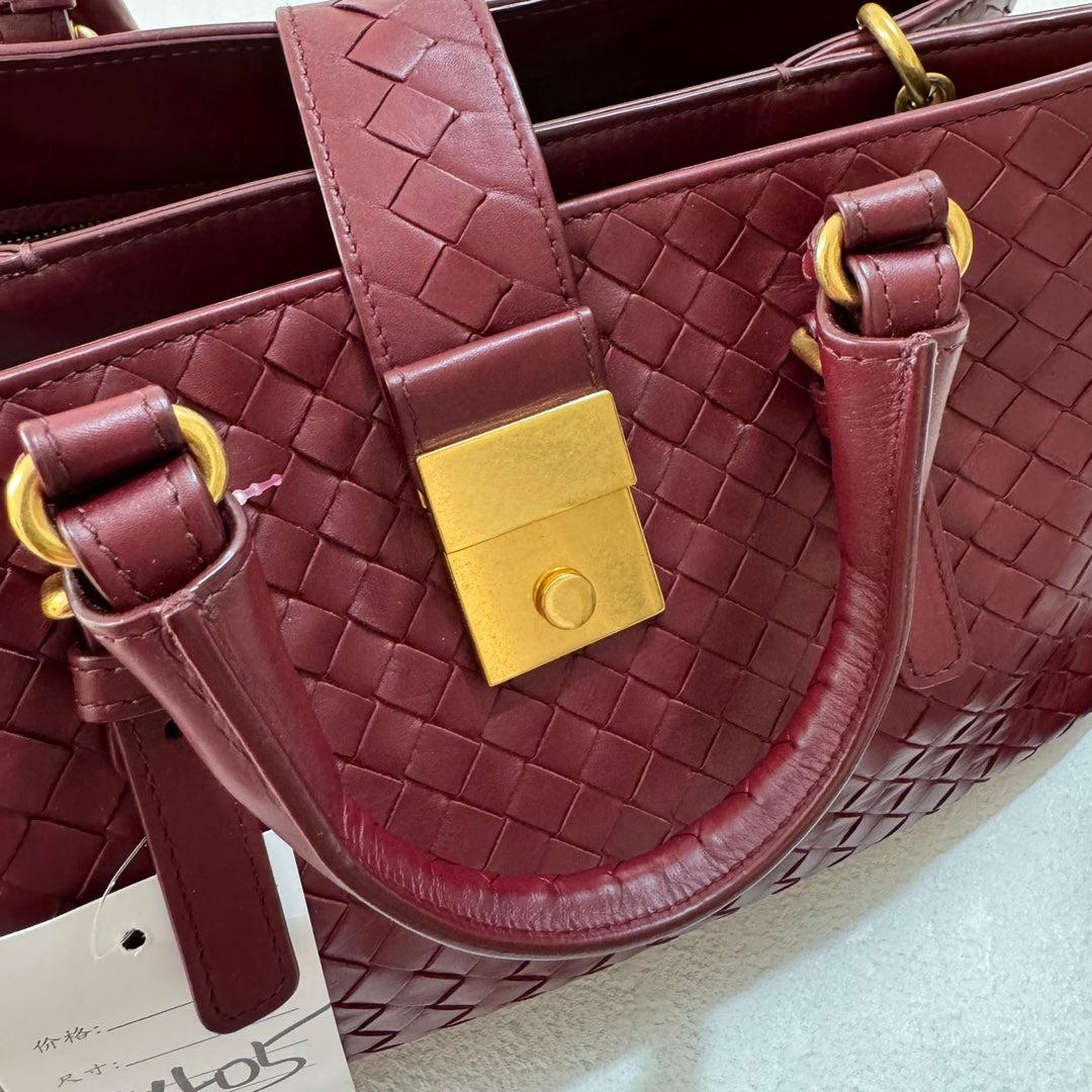 Bottega Veneta Roma Handbag Bag Intrecciato Nappa Leather Burgundy Small 30cm 9