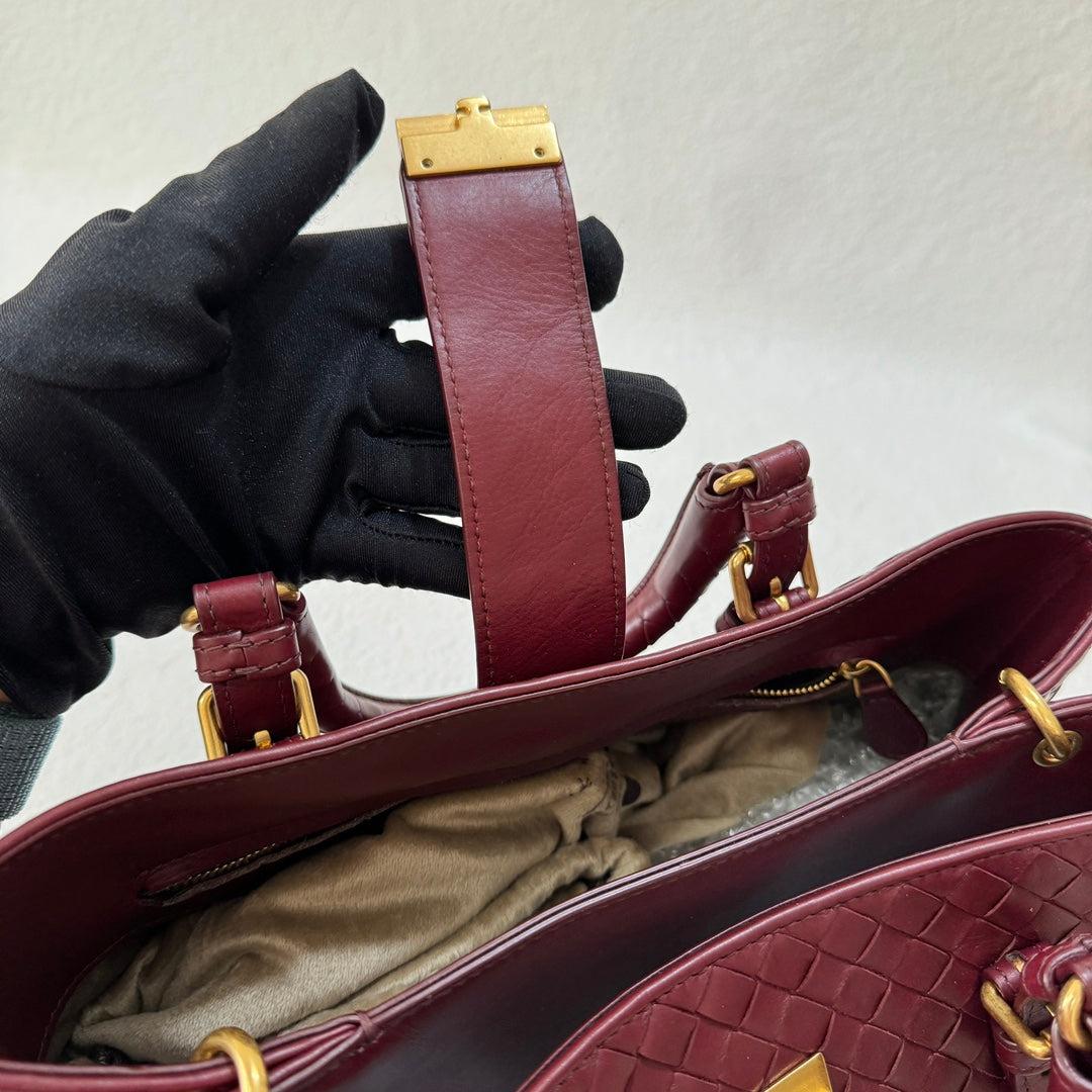 Bottega Veneta Roma Handbag Bag Intrecciato Nappa Leather Burgundy Small 30cm 10