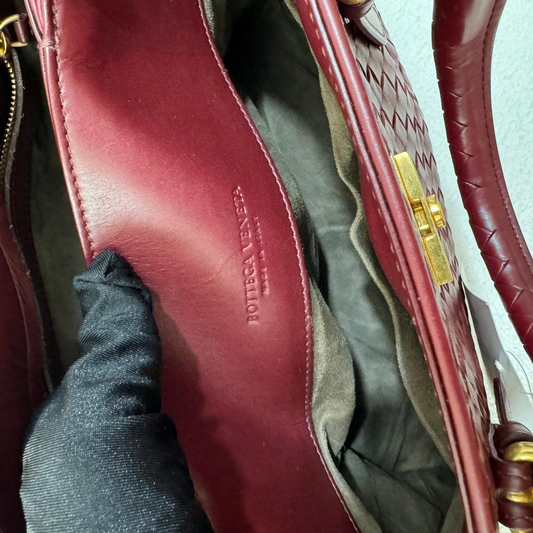 Bottega Veneta Roma Handbag Bag Intrecciato Nappa Leather Burgundy Small 30cm 14