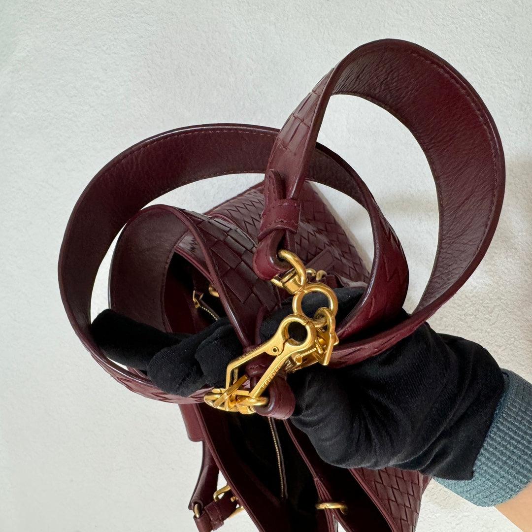 Bottega Veneta Roma Handbag Bag Intrecciato Nappa Leather Burgundy Small 30cm 15