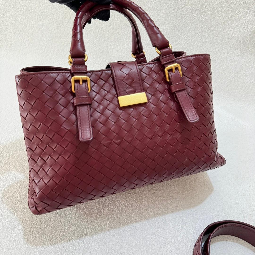 Black Bottega Veneta Roma Handbag Bag Intrecciato Nappa Leather Burgundy Small 30cm
