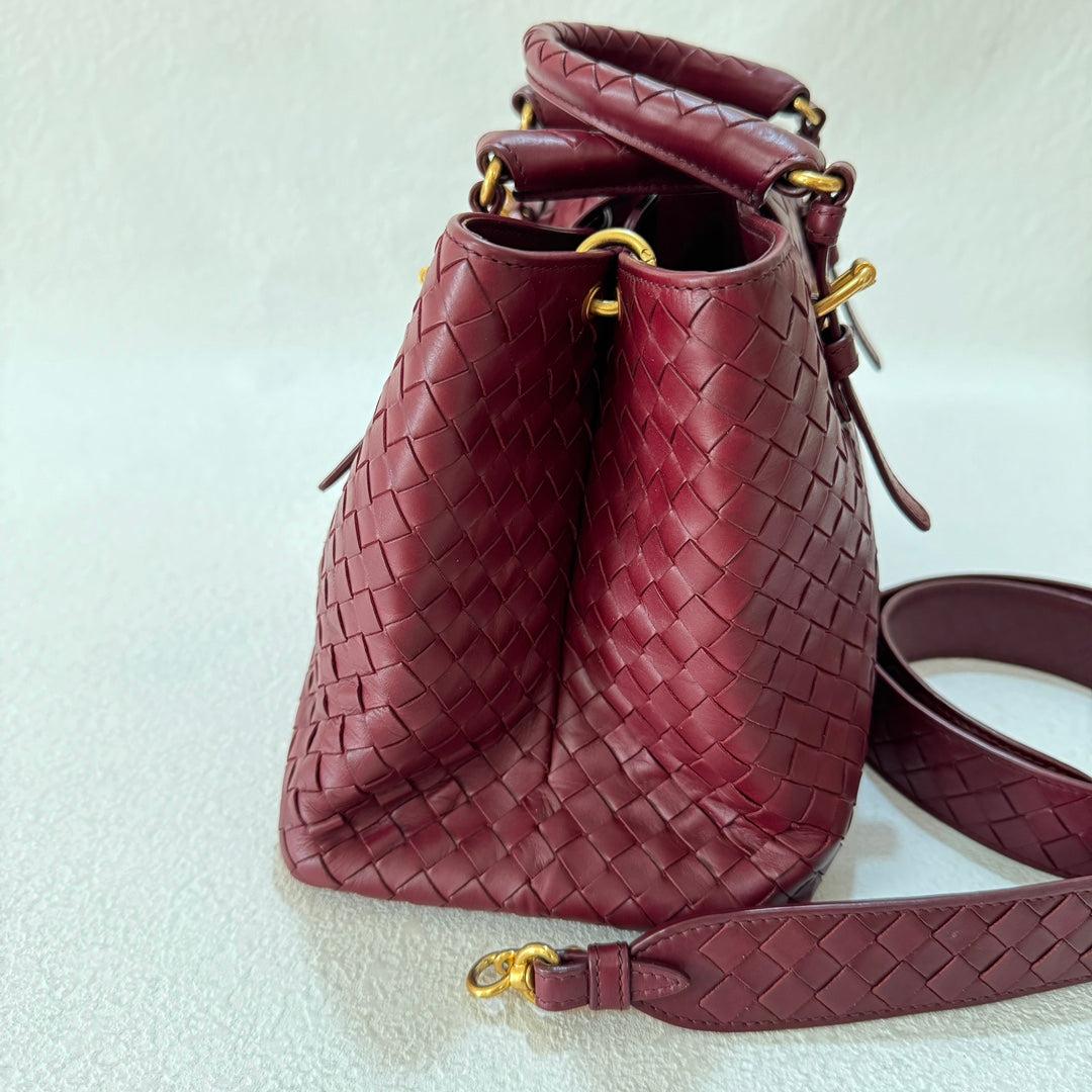 Bottega Veneta Roma Handbag Bag Intrecciato Nappa Leather Burgundy Small 30cm In New Condition In AUBERVILLIERS, FR