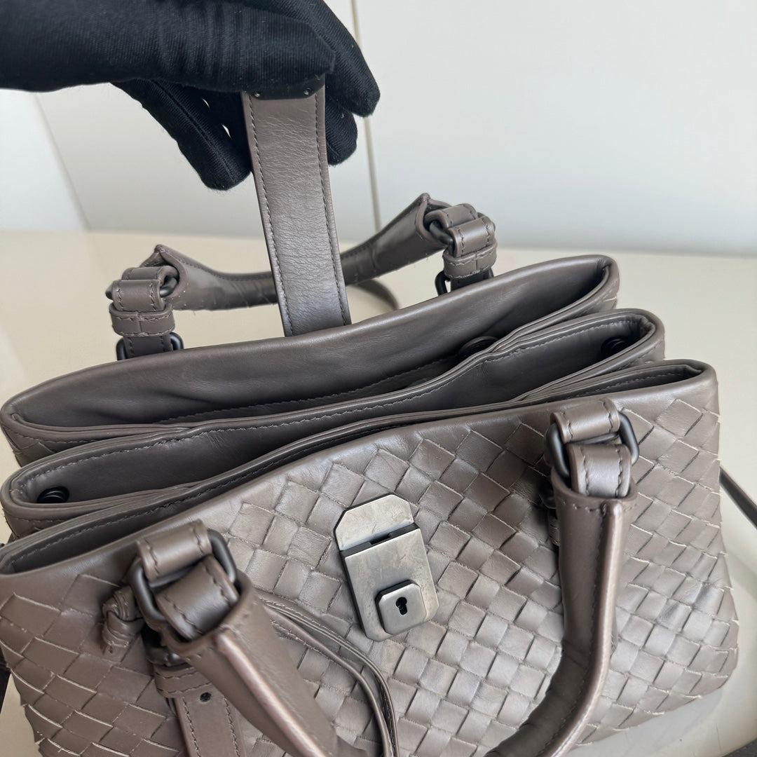 Bottega Veneta Roma Handbag Bag Intrecciato Nappa Leather Grey Large Mini 25cm 9