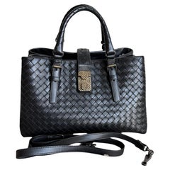 Bottega Veneta Roma Handbag Intrecciato Nappa Leather Black Small 30cm