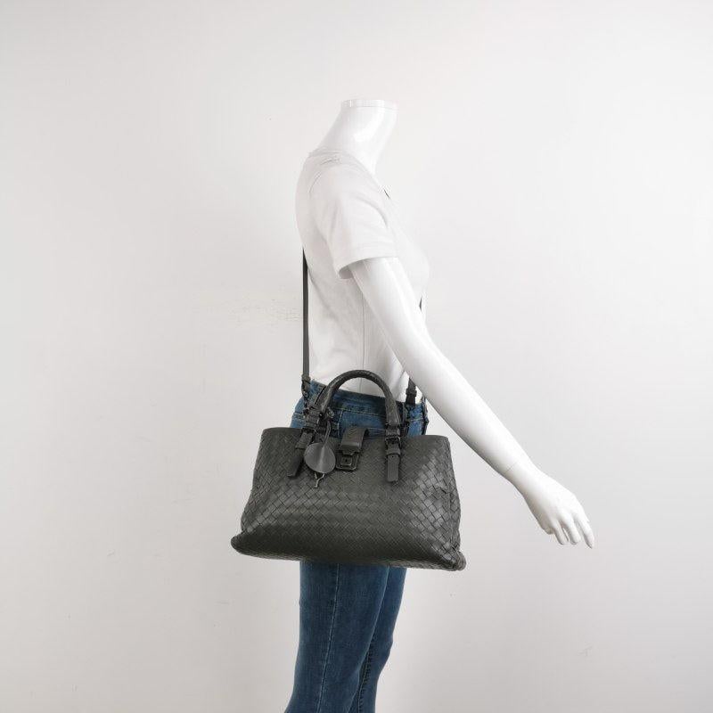 Bottega Veneta Roma Handbag Intrecciato Nappa Leather Grey Small 30cm
 These are professional photos of the actual bag.
 This Bottega Veneta Roma Bag is an exceptional piece of luxury, crafted from luxurious nappa leather with the instantly