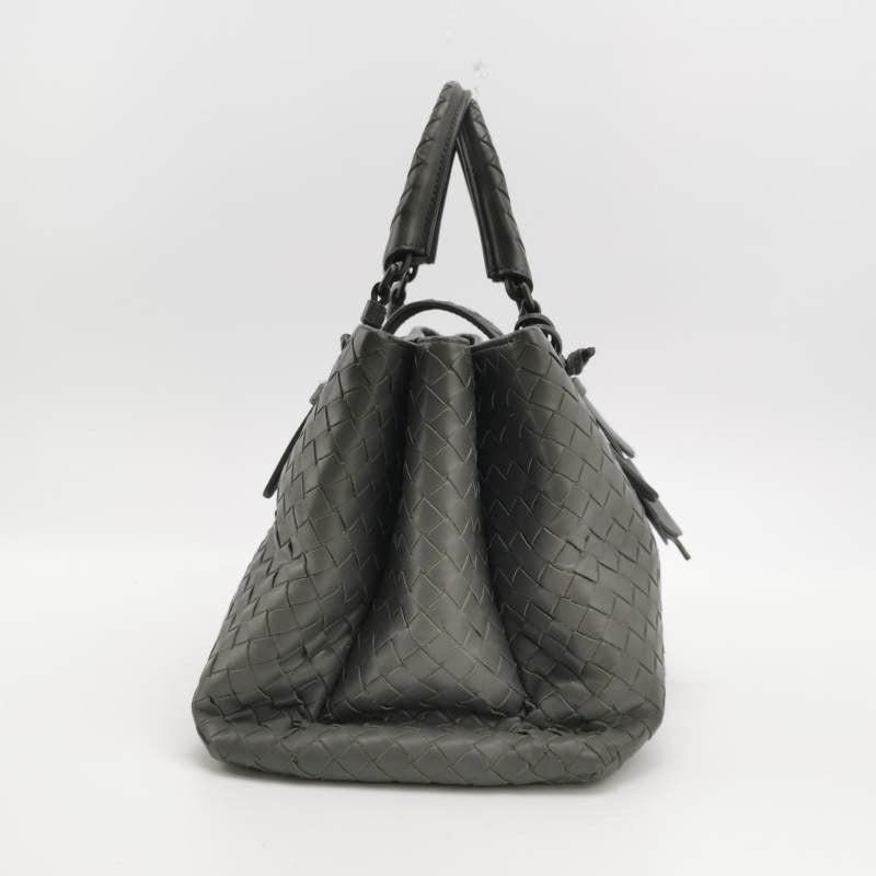 Gray Bottega Veneta Roma Handbag Intrecciato Nappa Leather Grey Small 30cm