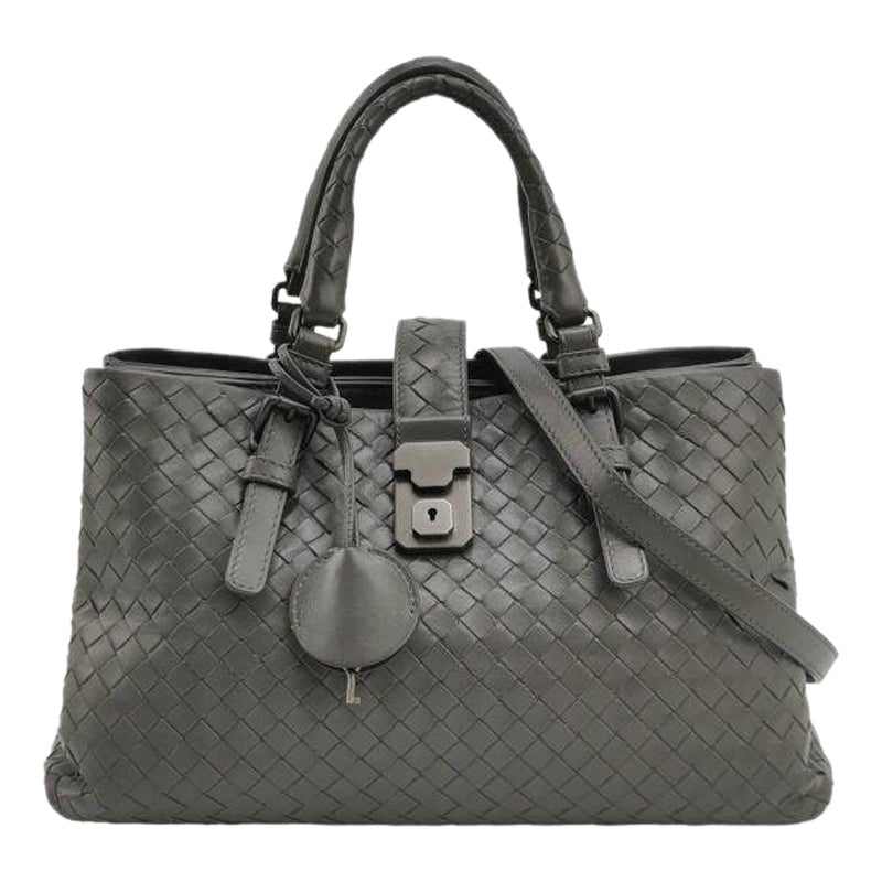 Bottega Veneta Roma Handbag Intrecciato Nappa Leather Grey Small 30cm