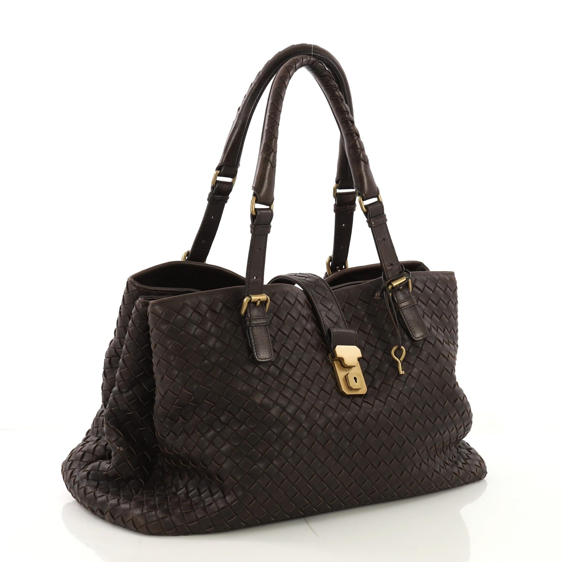 Black Bottega Veneta Roma Handbag Intrecciato Nappa Medium
