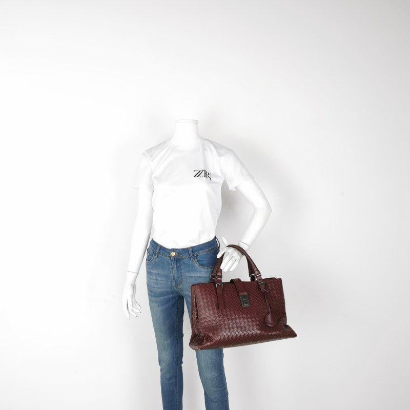Bottega Veneta Roma Intrecciato Nappa Leather Wine Burgundy Large 35cm In Fair Condition In AUBERVILLIERS, FR