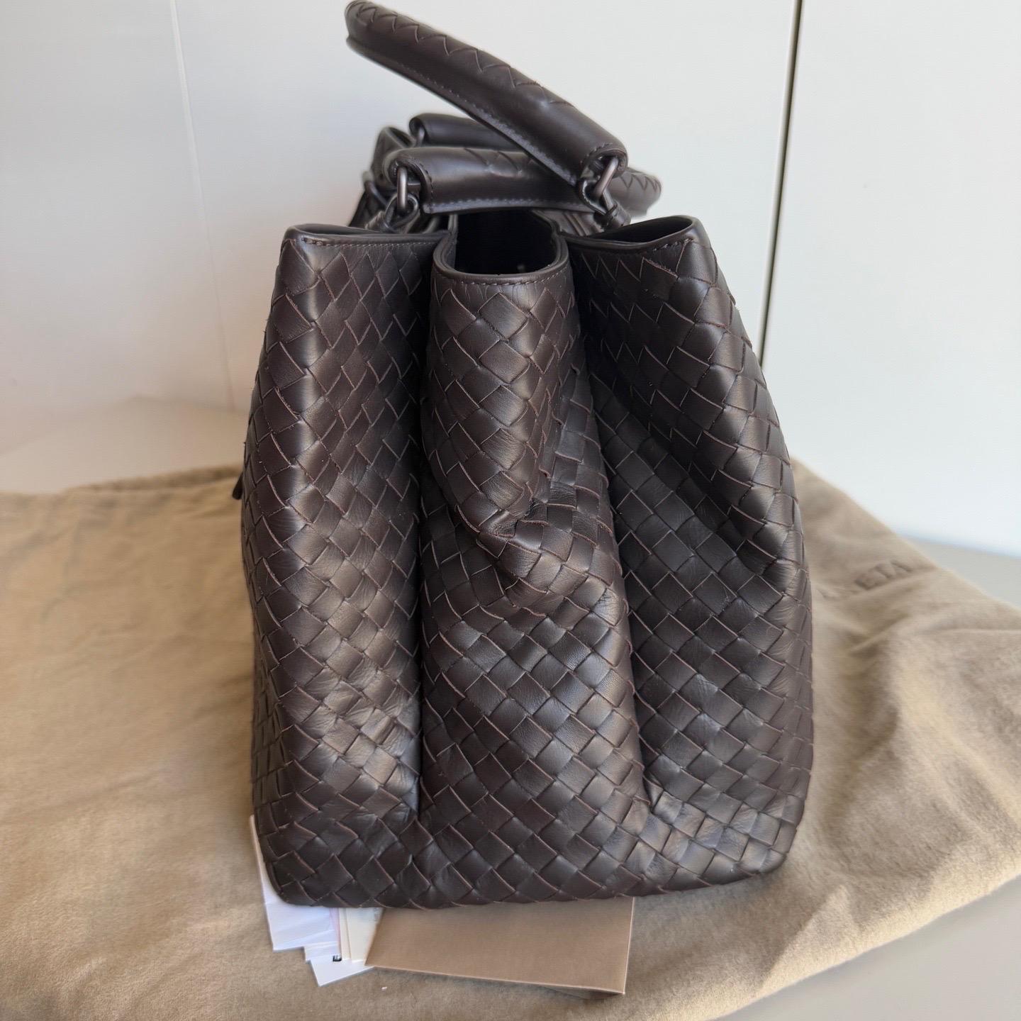Black Bottega Veneta Roma Large Intrecciato Nappa Leather Dark Brown 35cm