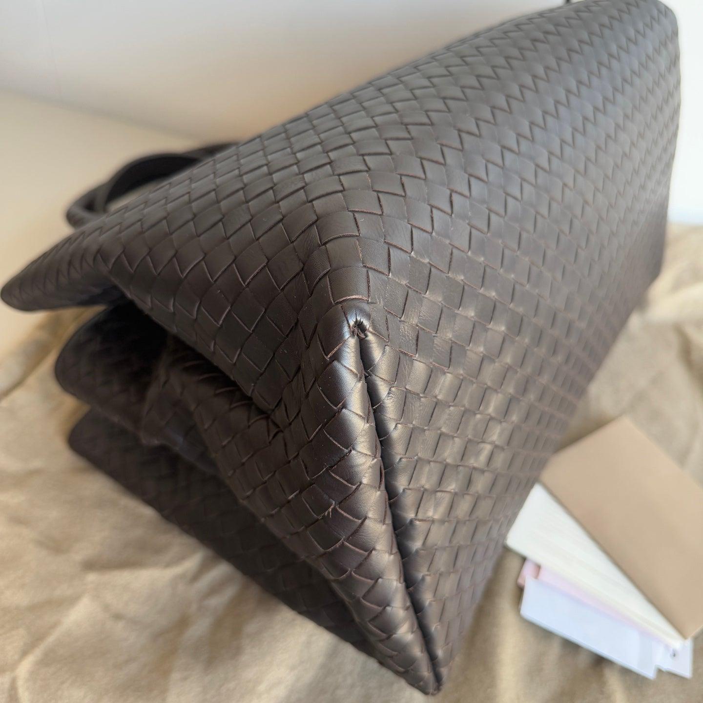 Women's Bottega Veneta Roma Large Intrecciato Nappa Leather Dark Brown 35cm