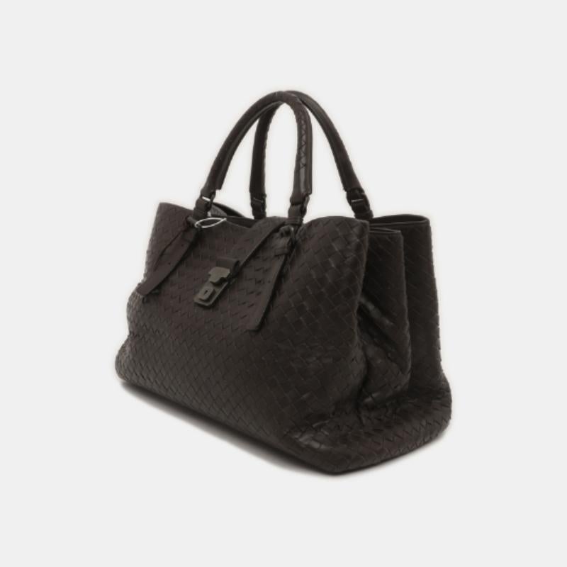 Black Bottega Veneta Roma Large Intrecciato Nappa Leather Dark Brown 37cm