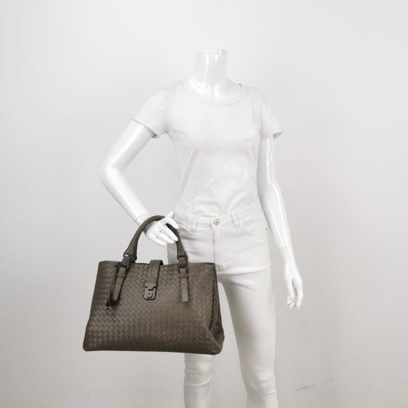 Bottega Veneta Roma Large Intrecciato Nappa Leather Grey 35cm
 These are professional photos of the actual bag.
 This Bottega Veneta Roma Bag is an exceptional piece of luxury, crafted from iconic dark brown leather with the instantly recognizable