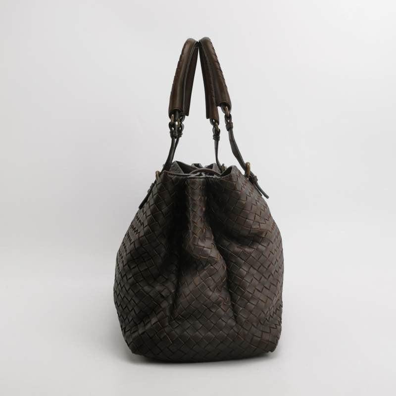 Black Bottega Veneta Roma Tote Intrecciato Lambskin Leather Dark Chocolate Brown 40cm