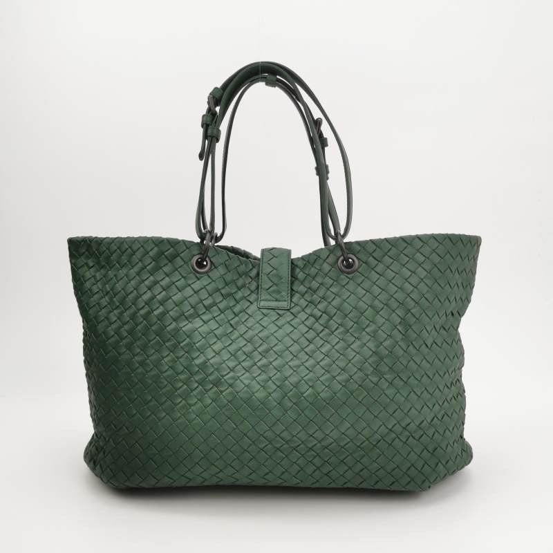 Bottega Veneta Roma Tote Intrecciato Lambskin Leather Dark Green 40cm In Good Condition In AUBERVILLIERS, FR
