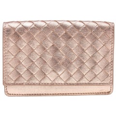 Bottega Veneta Rose Gold Intrecciato Leather Business Card Case
