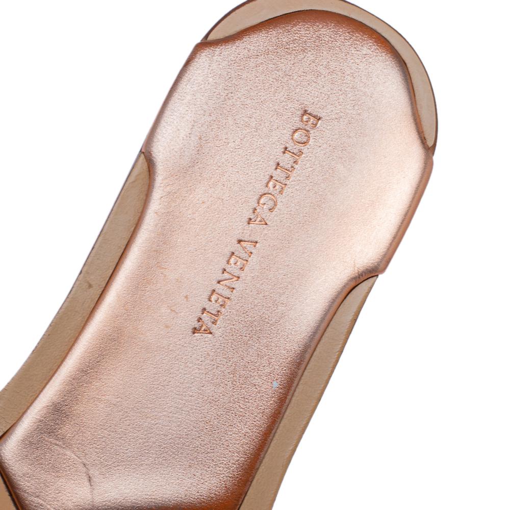 Brown Bottega Veneta Rose Gold Leather Intrecciato Slides Sandals Size 40
