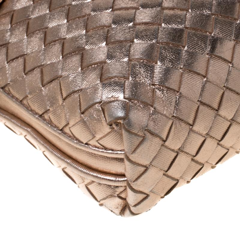 Bottega Veneta Rose Gold Metallic Intrecciato Leather Nodini Crossbody Bag 2