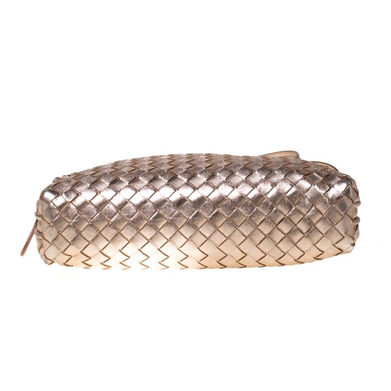 Bottega Veneta Rose Gold Metallic Intrecciato Leather Nodini Crossbody Bag 3