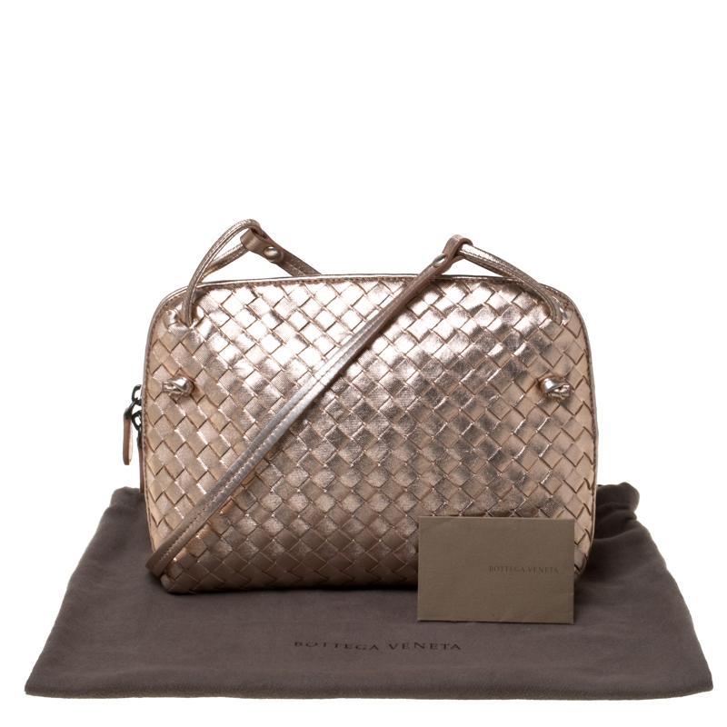 Bottega Veneta Rose Gold Metallic Intrecciato Leather Nodini Crossbody Bag 4