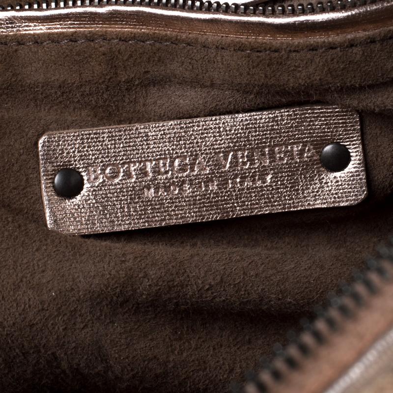 Brown Bottega Veneta Rose Gold Metallic Intrecciato Leather Nodini Crossbody Bag