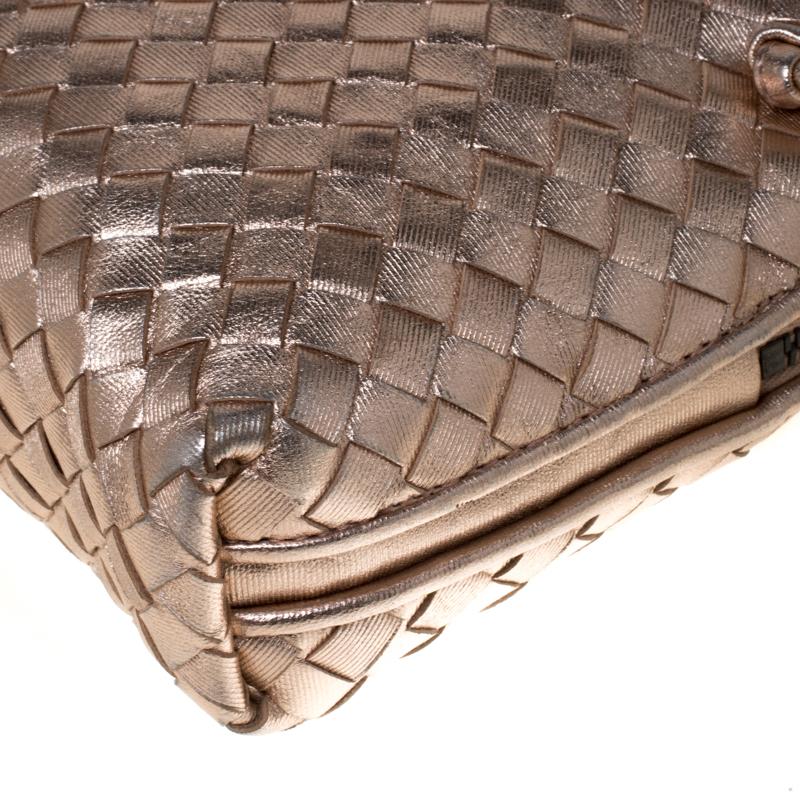 Bottega Veneta Rose Gold Metallic Intrecciato Leather Nodini Crossbody Bag 1