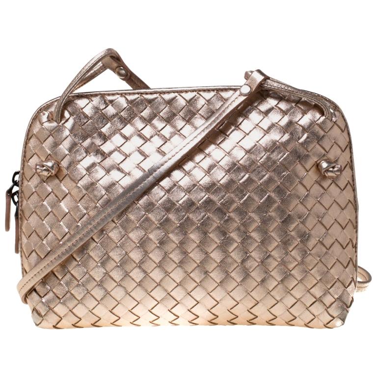 Bottega Veneta Nodini Small Intrecciato Leather Cross-body Bag In Gold