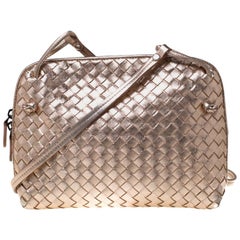 Bottega Veneta Rose Gold Metallic Intrecciato Leather Nodini Crossbody Bag