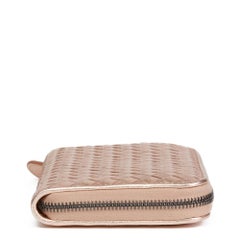 Bottega Veneta Rose Gold Woven Metallic Calfskin Leather Zip Around Wallet