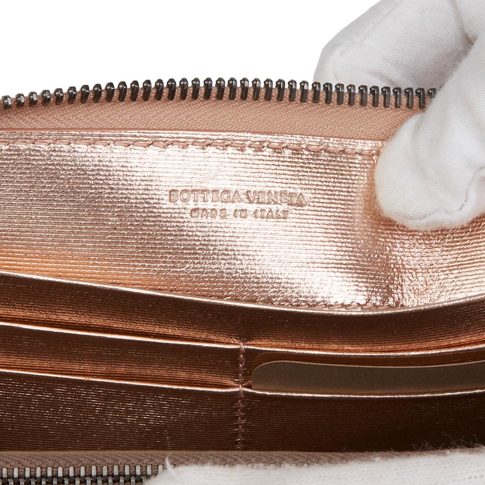 Bottega Veneta Rose Gold Woven Metallic Calfskin Leather Zip Around Wallet 3