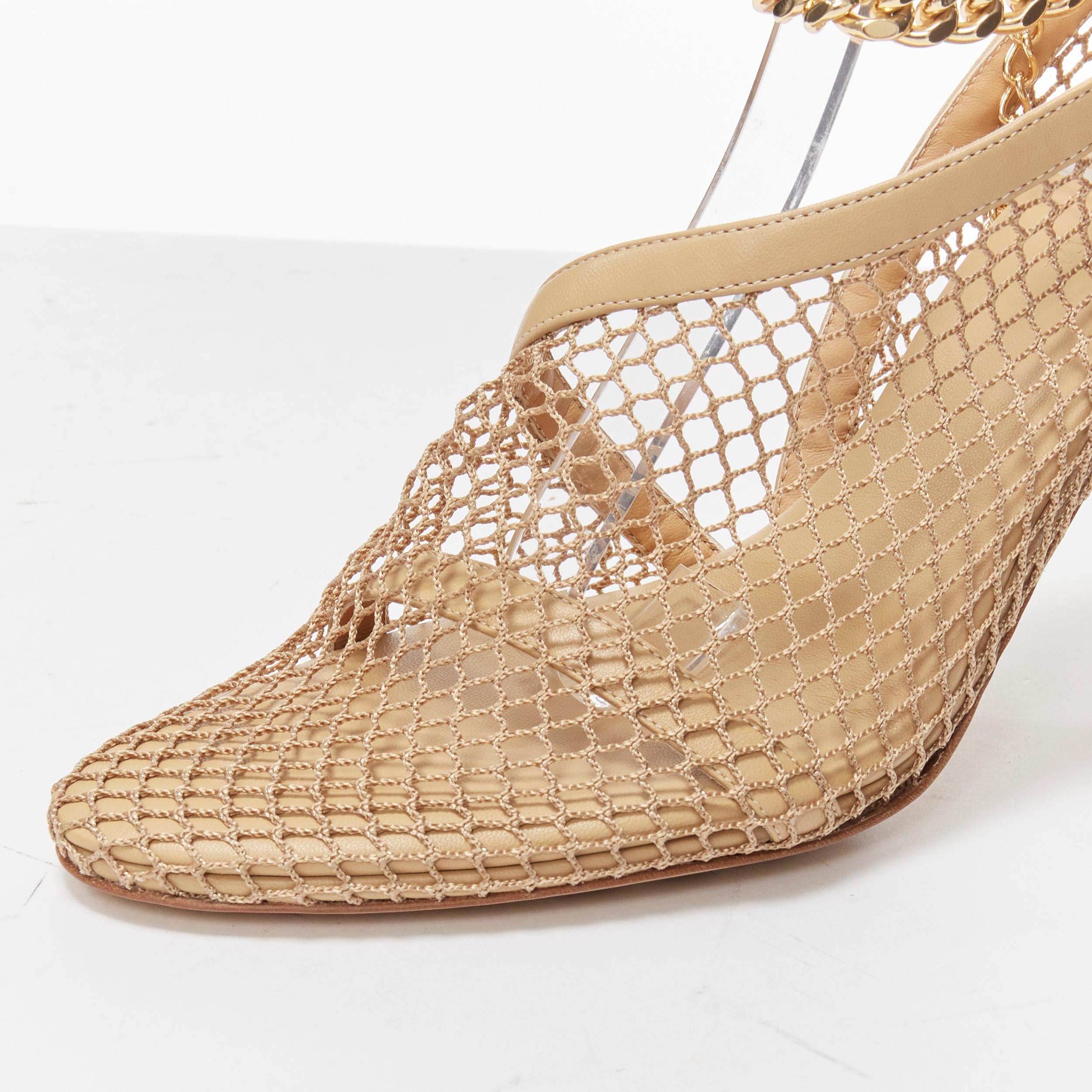 BOTTEGA VENETA Runway Daniel Lee beige fishnet gold ankle chain high heel EU39 For Sale 2