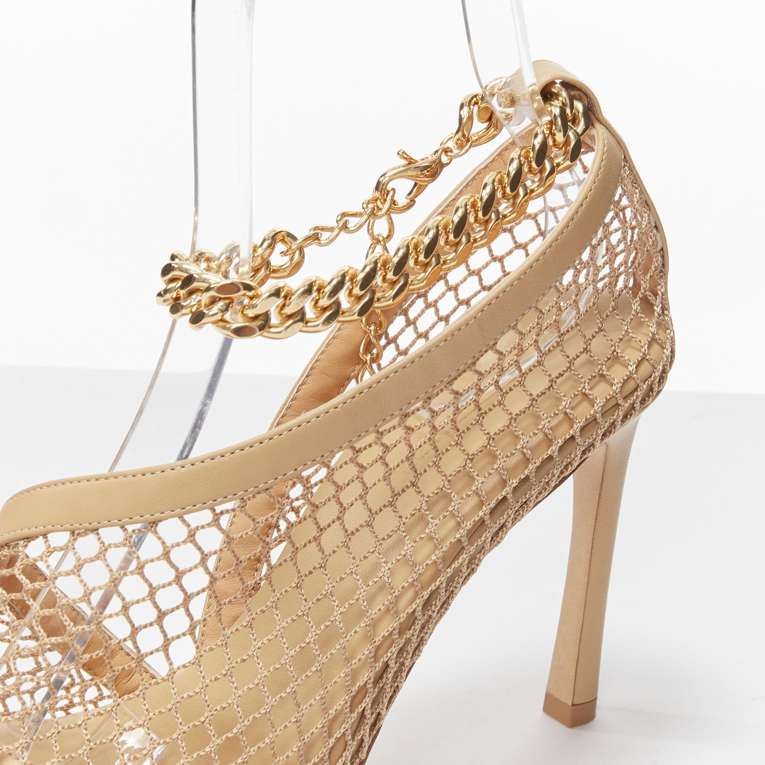 BOTTEGA VENETA Runway Daniel Lee beige fishnet gold ankle chain high heel EU39 For Sale 3