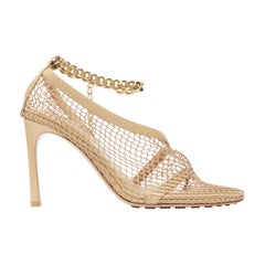 Bottega Veneta Runway Daniel Lee beige a rete con catena d'oro tacco alto EU39